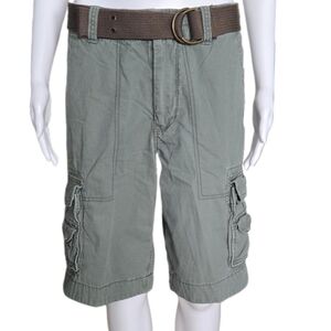 AEROPOSTALE Army Green Drab + Brown D-Ring Canvas Belt Cargo Short UNISEX Sz 29